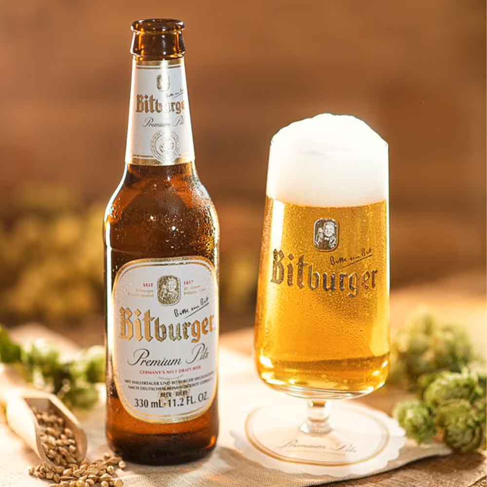 bitburger beer and glass